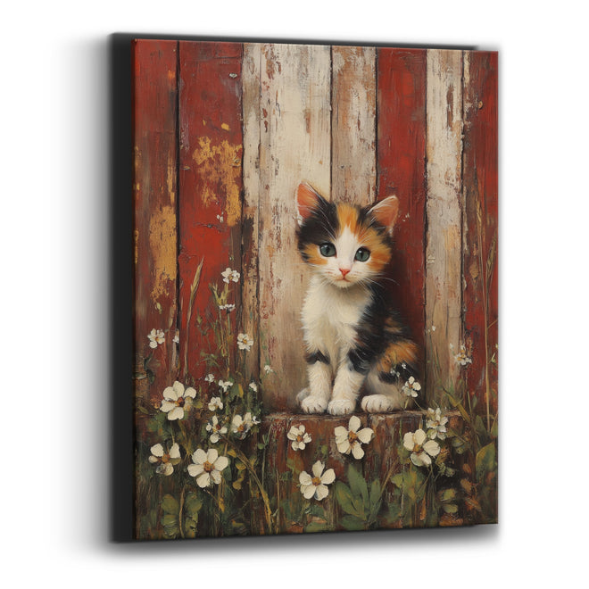Calico Kitten Red Barn Farmhouse Canvas Wall Art