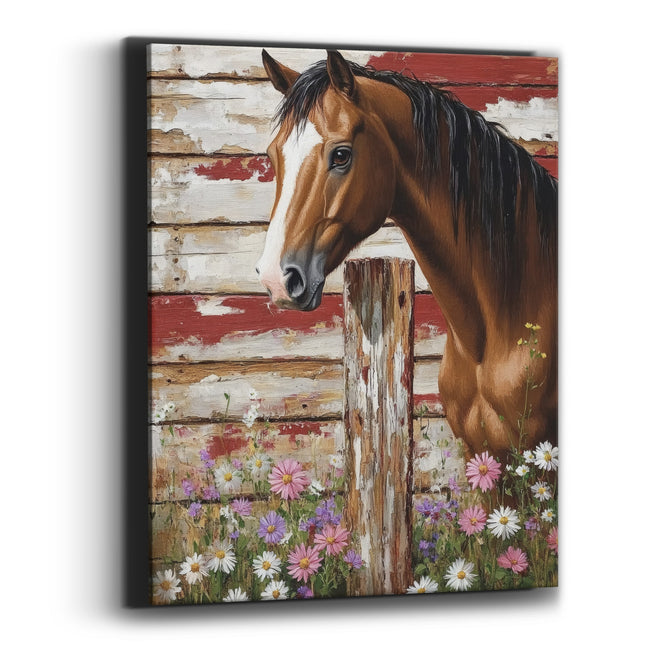 Chestnut Horse Wildflower Farmhouse Canvas Wall Art