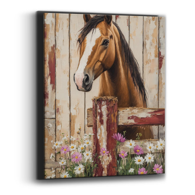 Buckskin Horse Pink Cosmos Rustic Canvas Wall Art