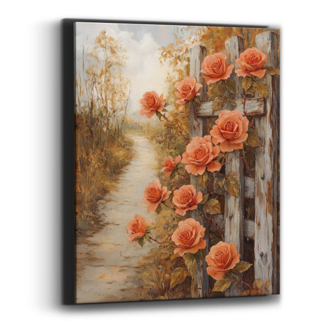 Fence Roses Winding Lane Farmhouse Canvas Wall Art