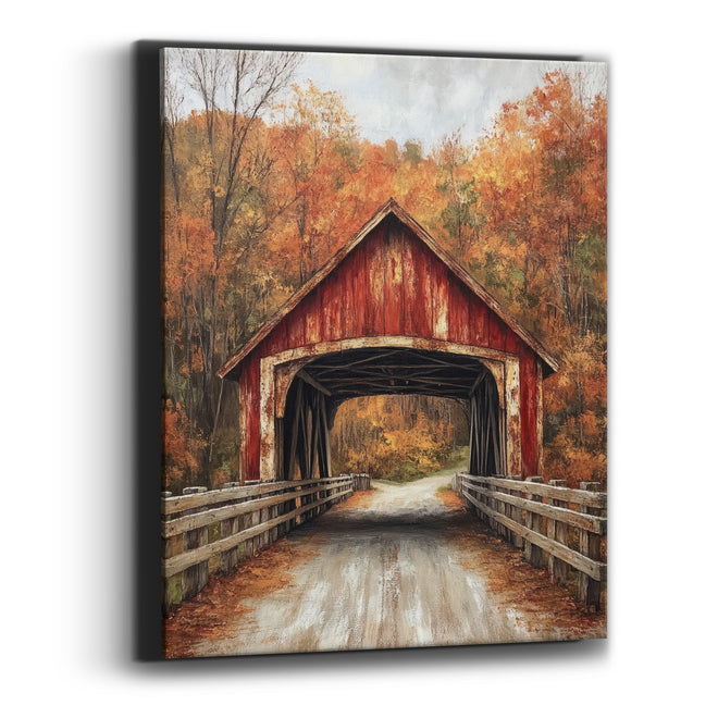 Weathered Red Bridge Timber Fence Realist Canvas Wall Art
