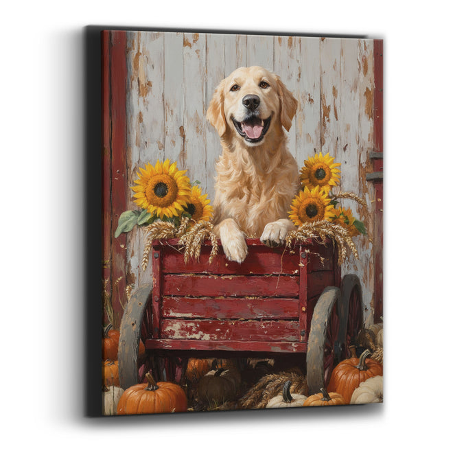 Golden Retriever Harvest Wagon Farmhouse Canvas Wall Art