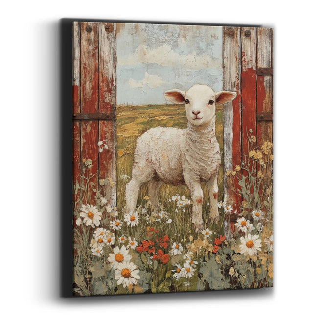 Lamb Red Barn Doors Farmhouse Canvas Wall Art