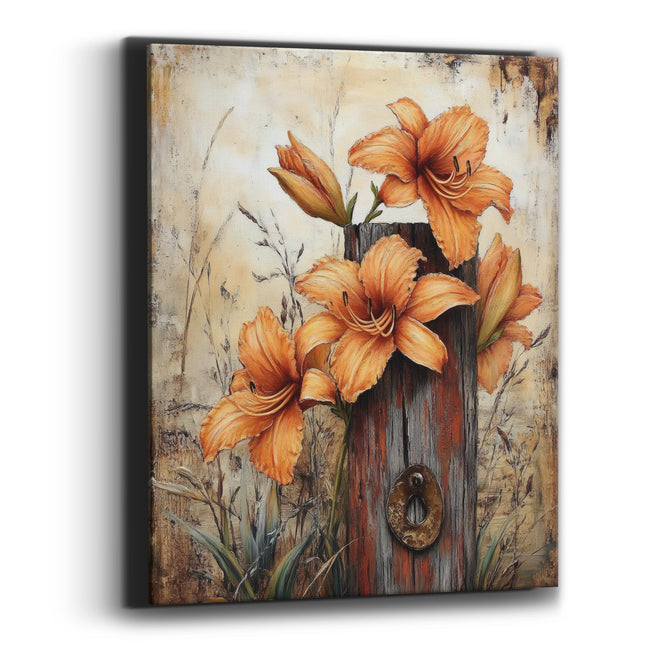 Daylily Bud Trio Ivory Backdrop Canvas Wall Art