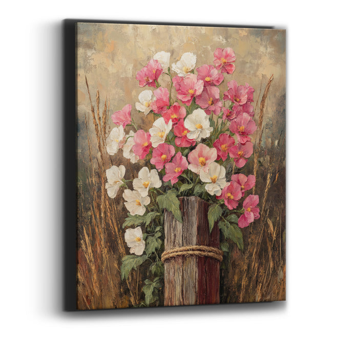 Pink White Blooms Rustic Farmhouse Canvas Wall Art