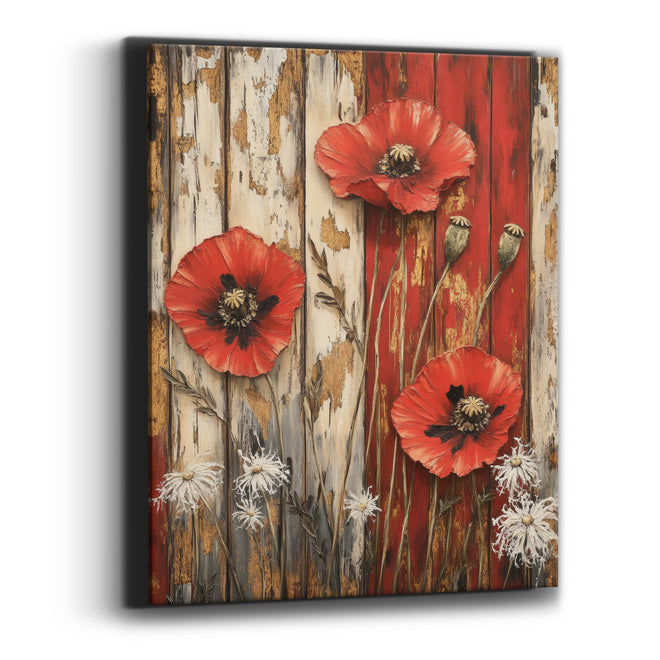 Red Poppy Rustic Farmhouse Floral Canvas Wall Art