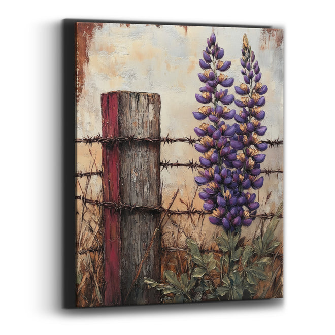 Purple Lupine Fence Post Rustic Canvas Wall Art