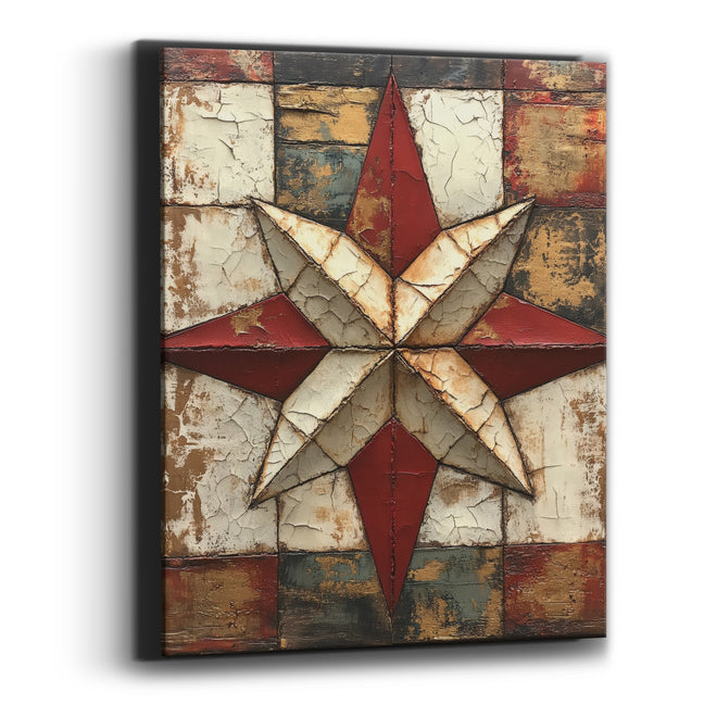 Eight Point Crackled Quilt Star Canvas Wall Art