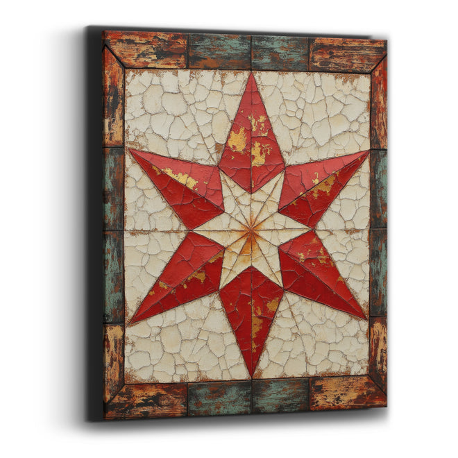 Red Eight Point Quilt Star Farmhouse Canvas Wall Art