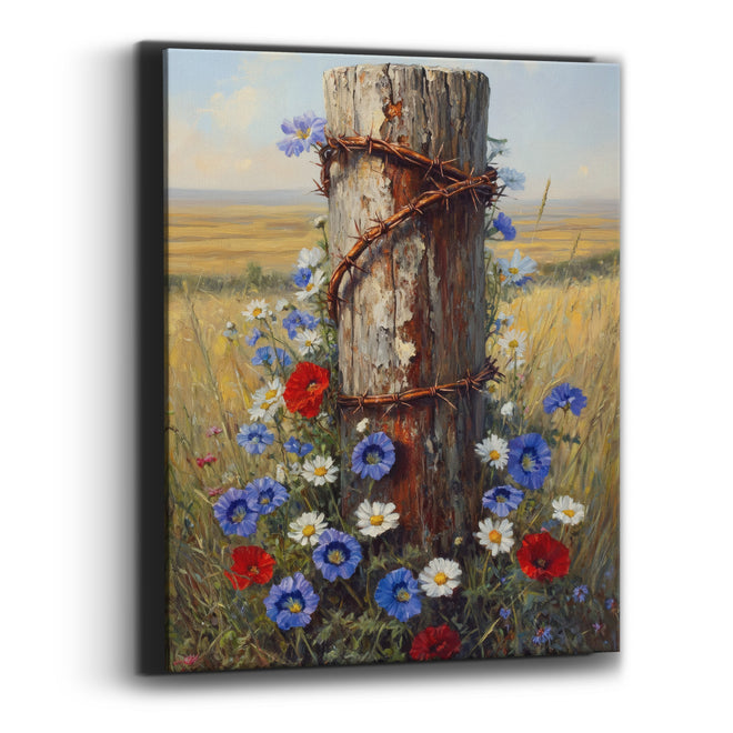 Wildflower Fence Post Americana Prairie Canvas Wall Art