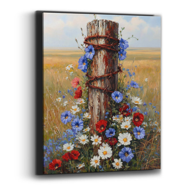 Wildflower Fence Post Prairie Farmhouse Canvas Wall Art