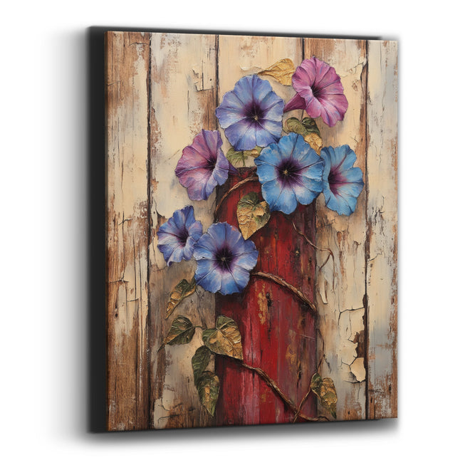 Morning Glory Plank Bouquet Painterly Canvas Wall Art