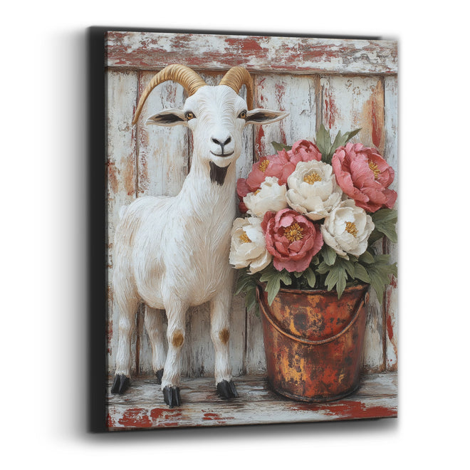 Sculpted Goat Blush Peonies Distressed Canvas Wall Art