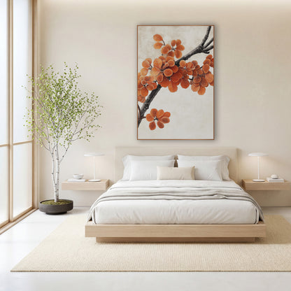 Orange Autumn Branch Japandi Botanical wall art in a calm Japandi-style room – dark branch with orange leaves