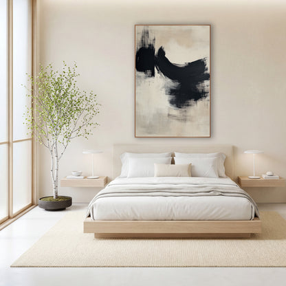 Dry Black Arc Japandi Abstract wall art in a calm Japandi-style room – abstract artwork with a broad black dry