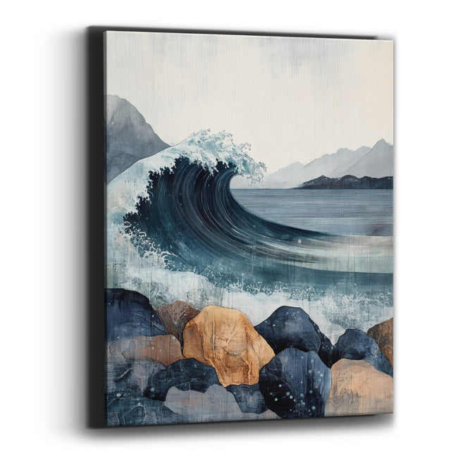 Curling Wave Rocky Coast Japandi Canvas Wall Art