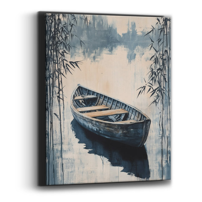 Indigo Rowboat Bamboo Japandi Canvas Wall Art