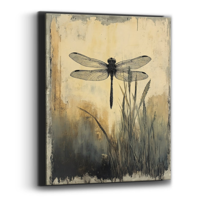 Black Dragonfly Meadow Japandi Canvas Wall Art