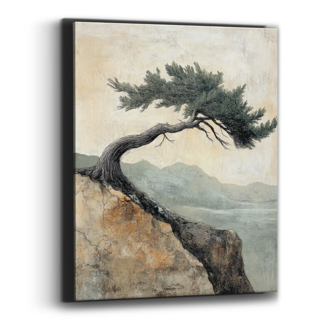 Windswept Evergreen Cliff Japandi Landscape Canvas Wall Art