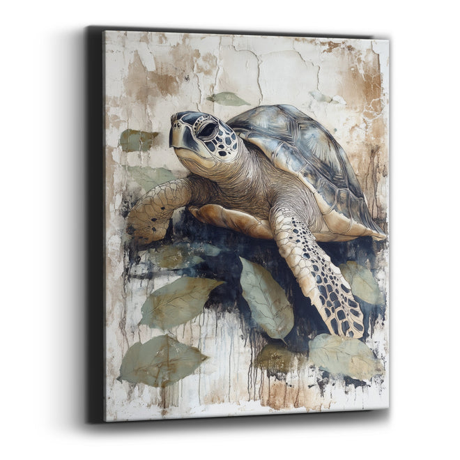 Sea Turtle Leaf Japandi Coastal Canvas Wall Art