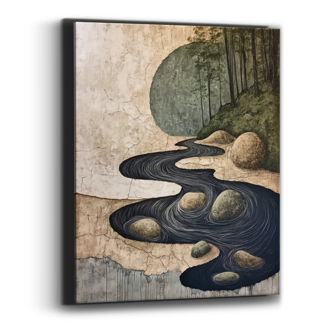 Winding River Stones Japandi Landscape Canvas Wall Art