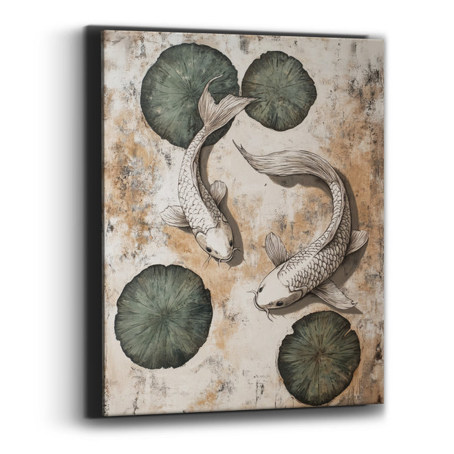 Two Koi Lily Pads Japandi Canvas Wall Art