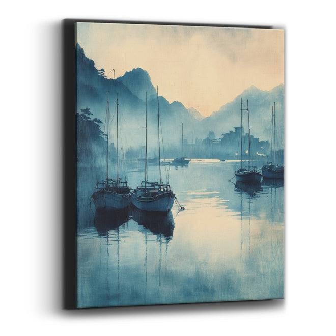 Three Sailboats Dawn Inkwash Harbor Canvas Wall Art