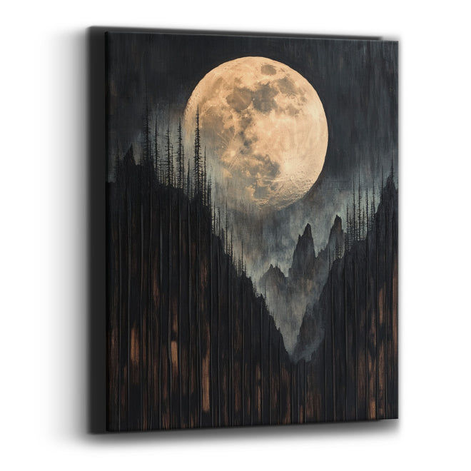 Golden Full Moon Mountain Landscape Canvas Wall Art