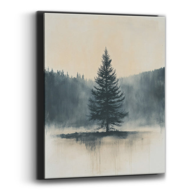 Misty Lone Evergreen Japandi Landscape Canvas Wall Art