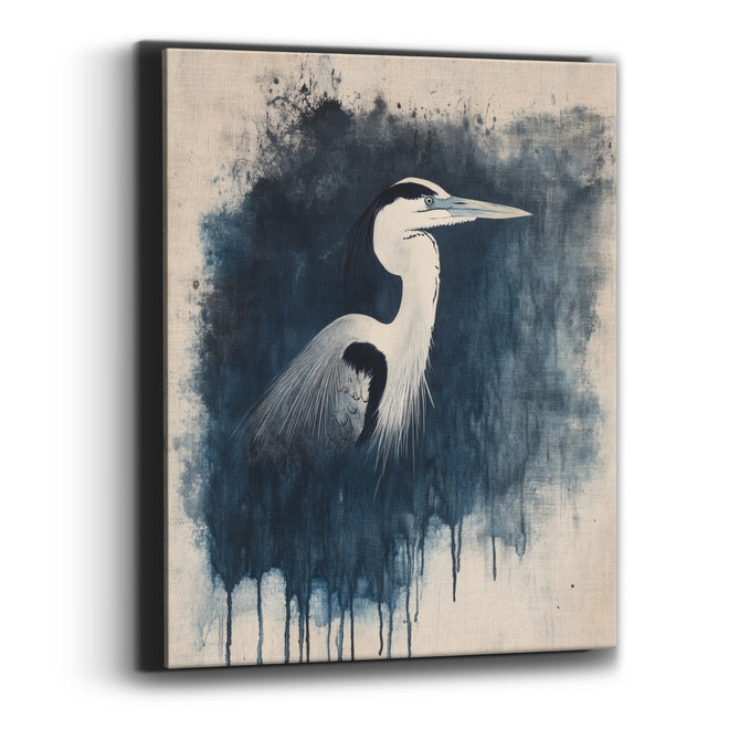 Heron Dripping Ink Splatter Japandi Canvas Wall Art