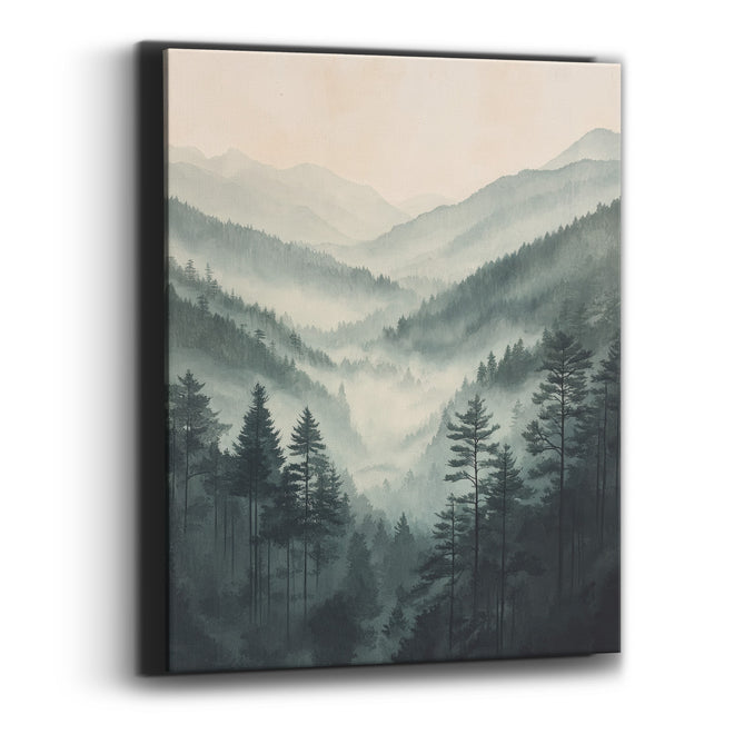 Towering Pines Overlook Fog Watercolor Canvas Wall Art