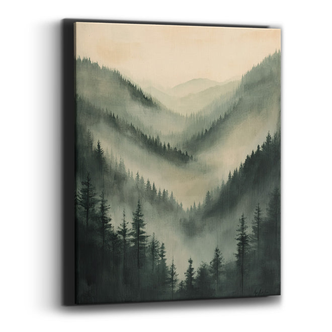 Misty Evergreen Valley Japandi Canvas Wall Art
