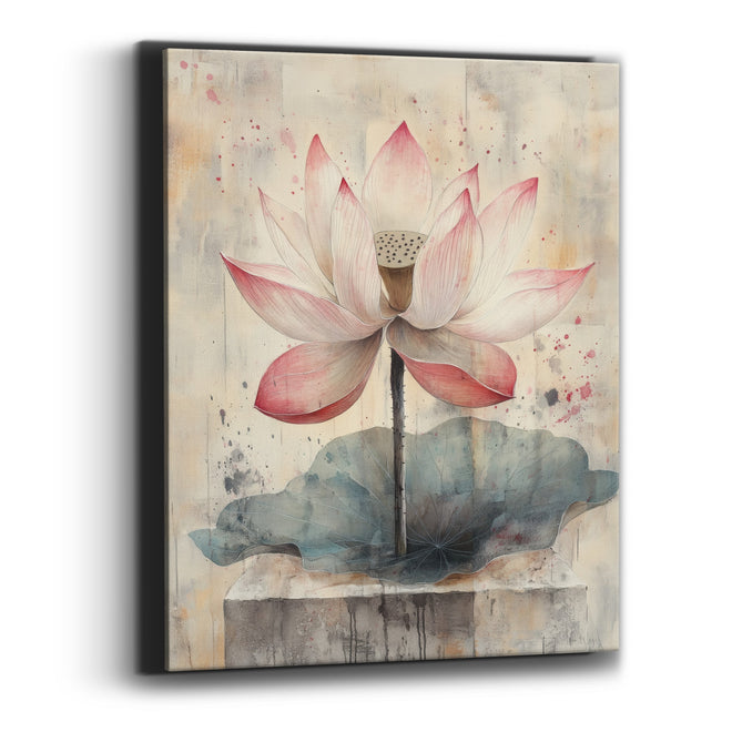 Blush Pink Lotus Botanical Japandi Canvas Wall Art
