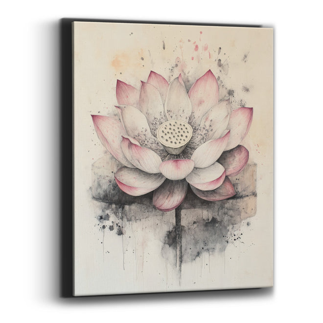 Open Lotus Dripping Ink Wash Canvas Wall Art