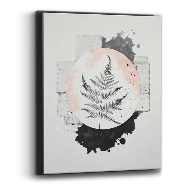 Black Fern Blush Circle Japandi Canvas Wall Art
