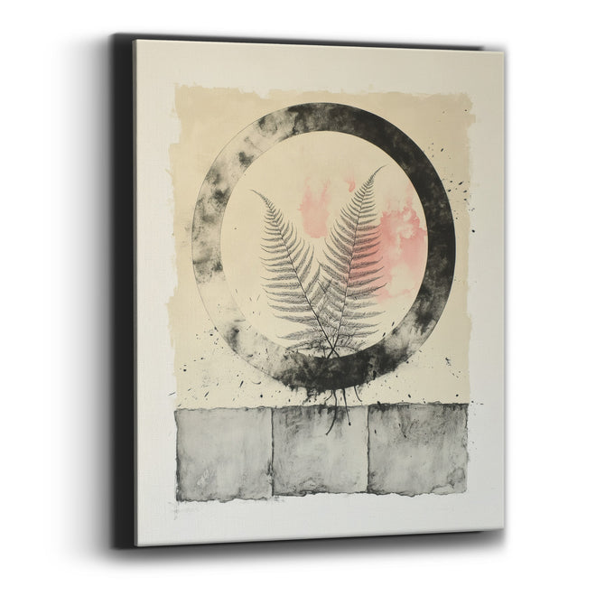 Fern Within Charcoal Circle Japandi Canvas Wall Art