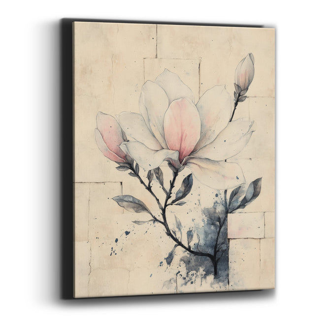 Blush Magnolia Brick Wall Sketch Canvas Wall Art