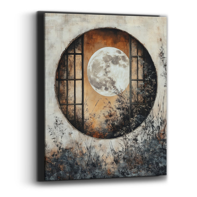 Full Moon Round Window Japandi Canvas Wall Art