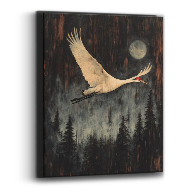 Moonlit Crane Forest Japandi Canvas Wall Art