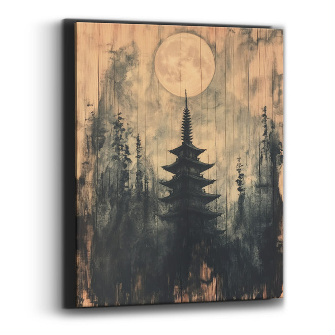 Small Moon Pagoda Ink Canvas Wall Art