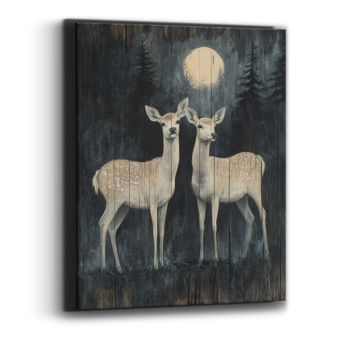 Moonlit Spotted Deer Pair Forest Canvas Wall Art