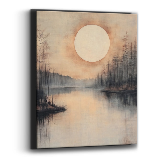 Misty Pine Moon Shoreline Canvas Wall Art