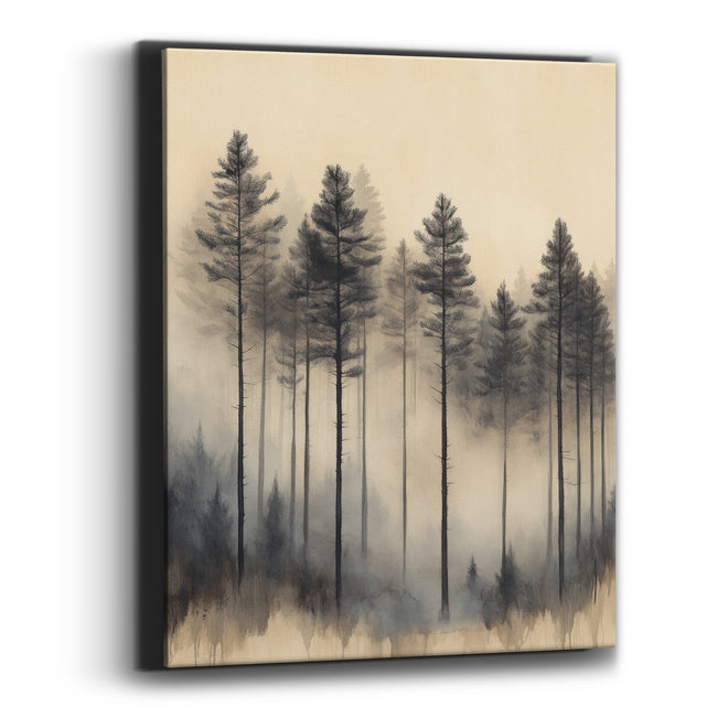 Tall Pines Haze Sepia Japandi Canvas Wall Art