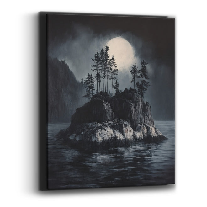 Moonlit Rocky Islet Japandi Landscape Canvas Wall Art