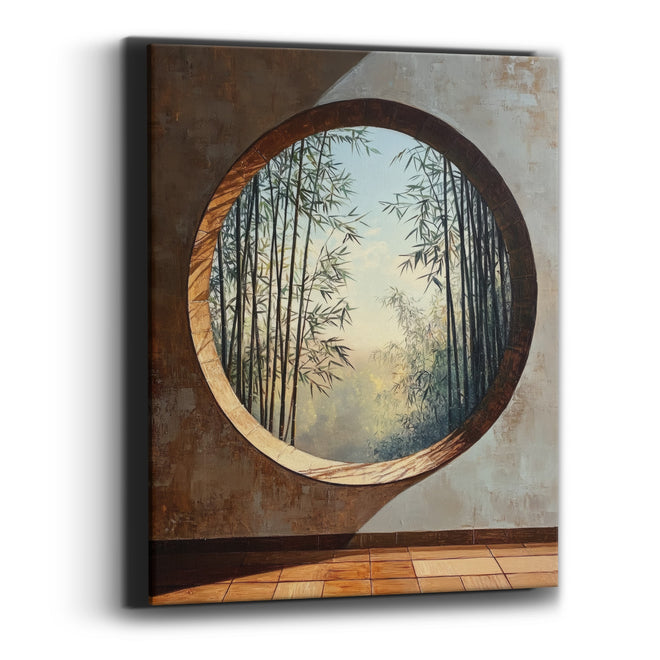 Round Moon Window Bamboo Japandi Canvas Wall Art