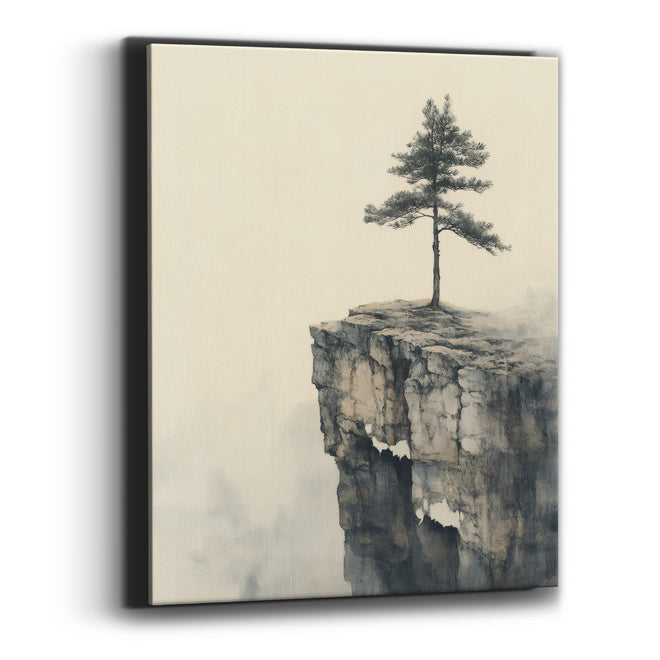 Solitary Pine Cliff Japandi Landscape Canvas Wall Art