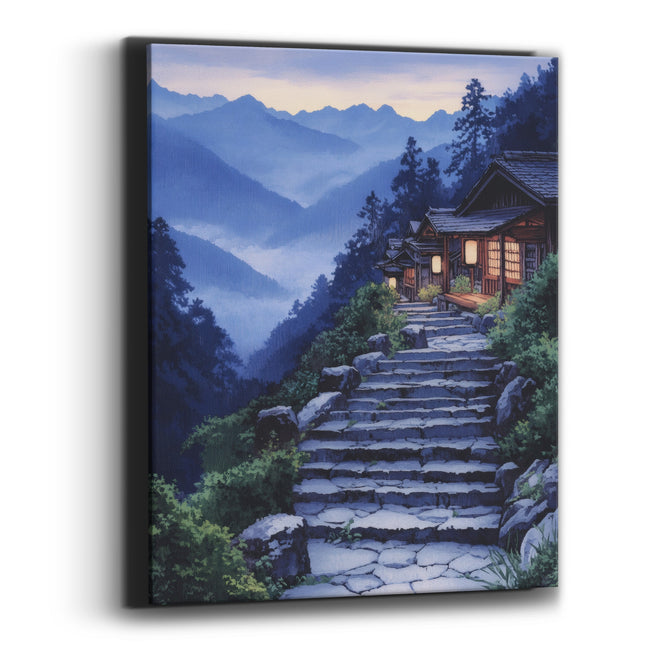 Lantern Lit Cabin Steps Japandi Canvas Wall Art