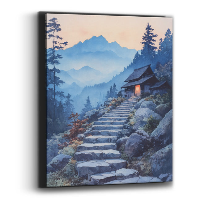 Red Lantern Dusk Stairway Japandi Canvas Wall Art
