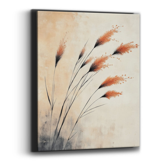 Windswept Copper Plumes Japandi Ink Canvas Wall Art
