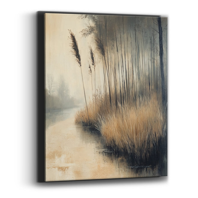 Golden Reed Channel Mist Landscape Canvas Wall Art